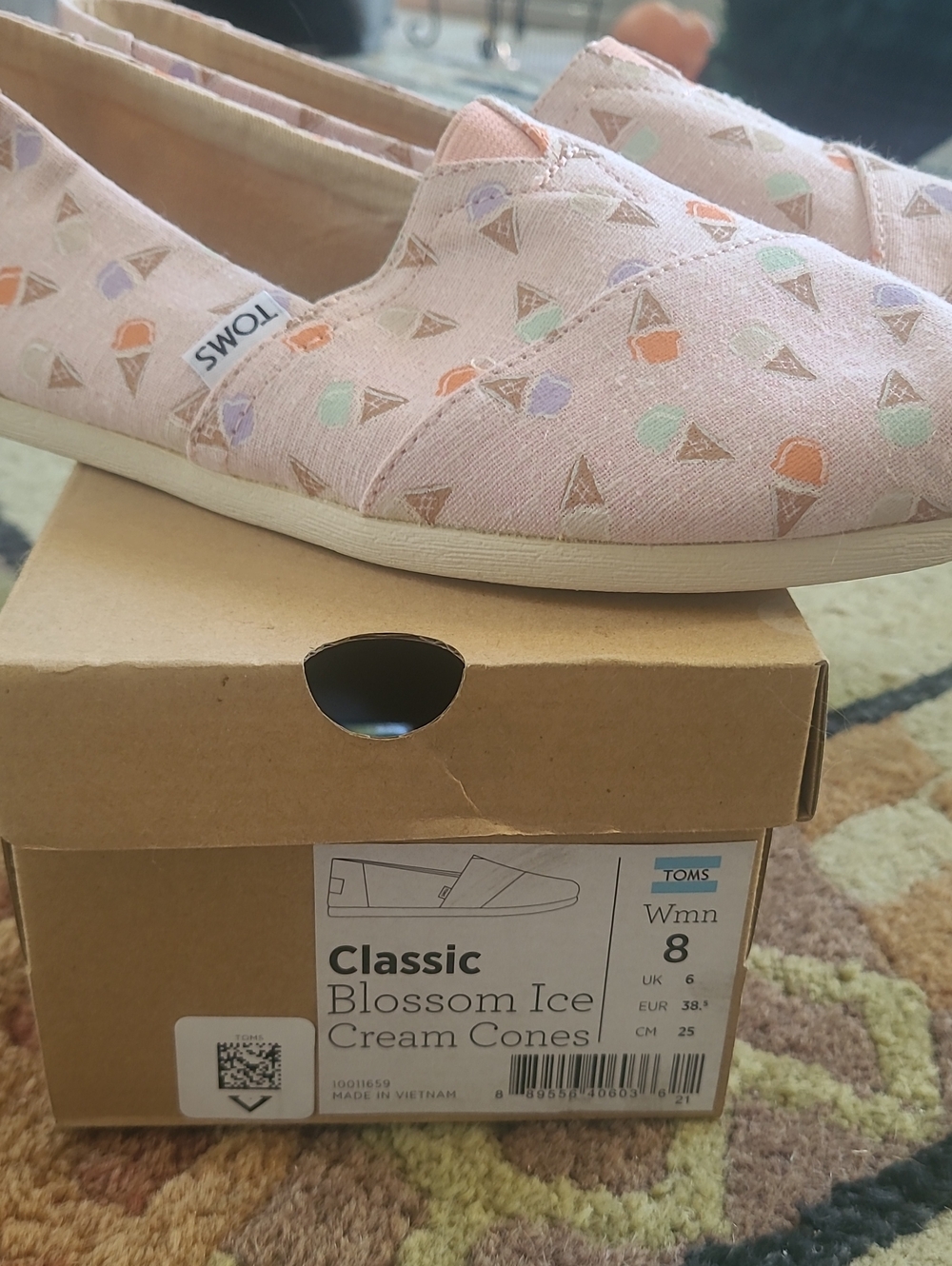 Toms Pink Ice Cream Print Slip-On Flats